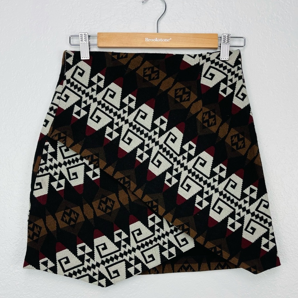 NWT ZARA BOHO SOUTHWESTERN ASYMMETRICAL FAUX WRAP MID WAIST MINI SKIRT